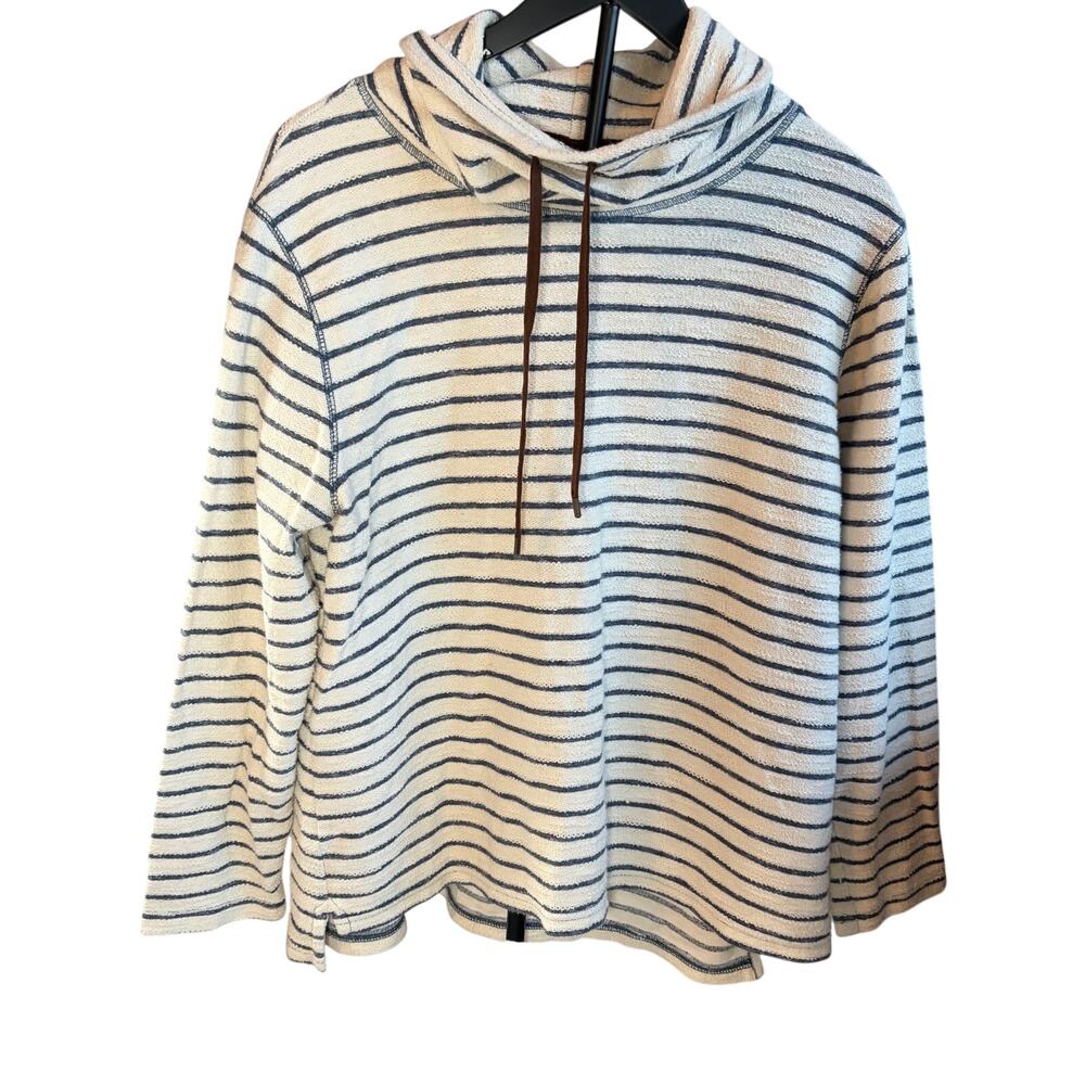Chaps womens cowl neck terry cloth texture cream blue stripe sweatshirt. Size XL
